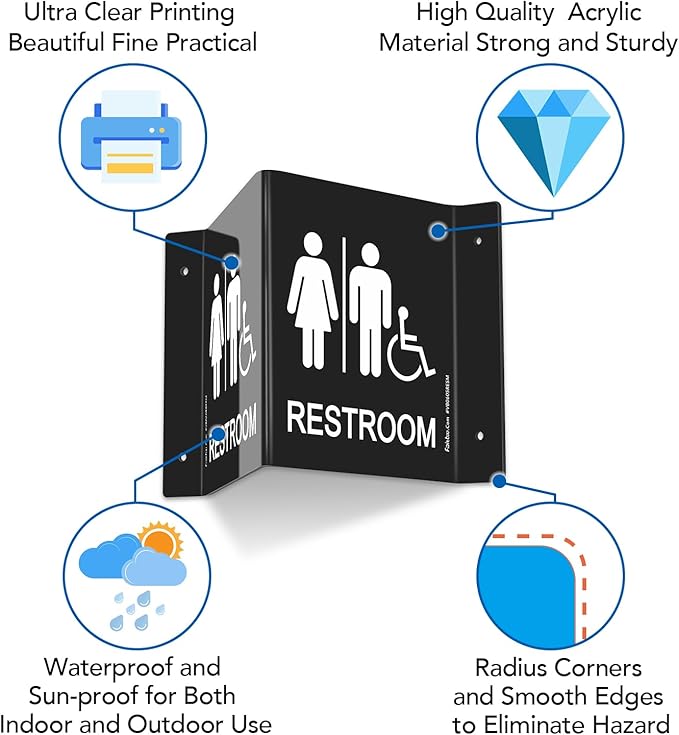 Faittoo Restroom Sign, Bathroom Signs, (4 Pack) 6 x 8 Inches Acrylic Sign, for Office or Business Bathroom and Toilet Door or Wall Decor, Indoor Outdoor Use, Black (Men and women with Handicap)