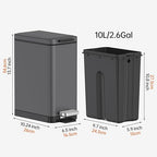 Mbillion Bathroom Trash Can with Lid Slim Stainless Steel Small Bathroom Garbage Can 10 Liter, 2.6 Gallon Soft Close, Step Pedal, Slim Wastebasket for Toilet, Office, Bedroom,Dark Grey