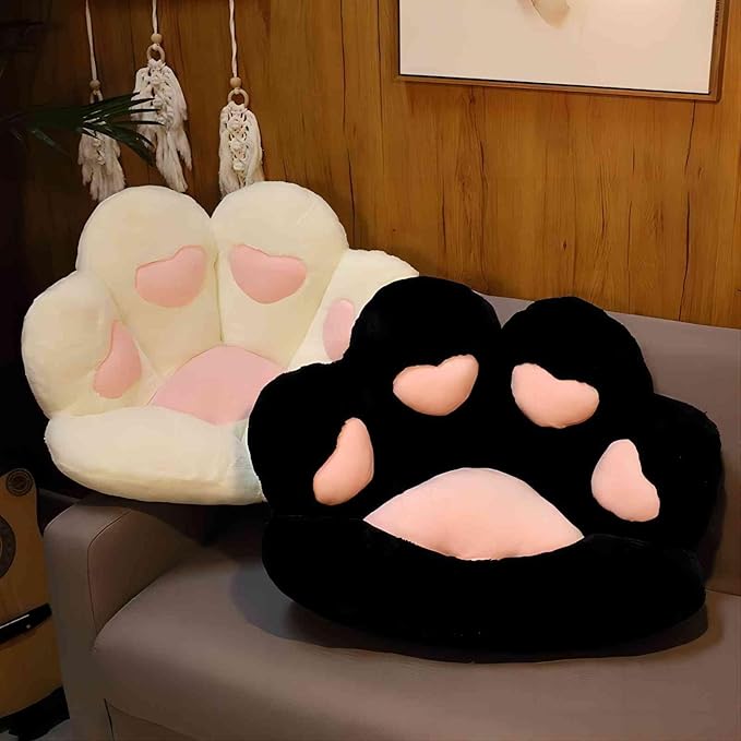 Ditucu Cat Paw Cushion Kawaii Chair Cushions 27.5 x 23.6 inch Cute Stuff Heart-Shaped Seat Pad Comfy Lazy Sofa Office Floor Pillow for Gaming Chairs Room Decor Black