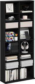 Furinno Jaya DVD Shelf, 16-Shelf Wide CD Rack, Media Shelf with Adjustable Shelves, 8 x 2 DVD Storage Cabinets for CD Blueray Game Disc, Easy Assembly, for Living Room, Home Office, Americano