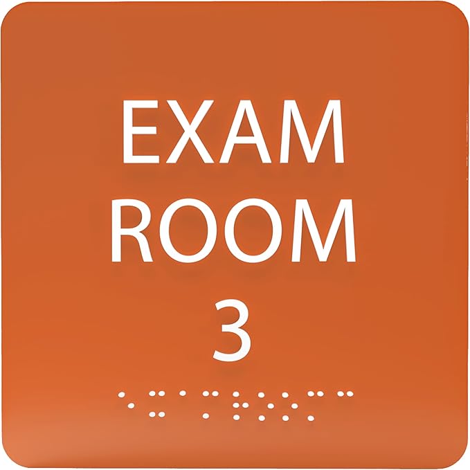 ADA CENTRAL SIGNS - 6" X6" Exam Room 3 Sign - ADA Compliant Tactile Graphics Grade 2 Braille Text Acrylic Wall Signs - Educational Institution Directional Assistance Test Center Door Sign for Schools
