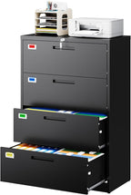 PEUKC 4 Drawer File Cabinet, Lateral Filing Cabinets for Home Office, Office Storage Drawers with Lock, Hanging Files Legal/Letter A4 Size (Assemble Required,Black)