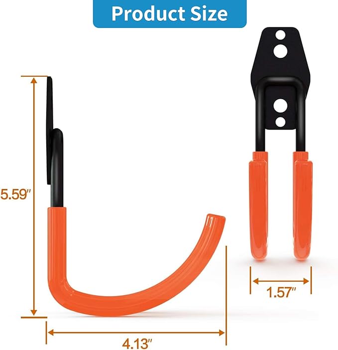GeeWatom Garage Storage Utility Hooks，Garage Garden Tool Organizer，Steel Wall Mount Hooks, Large Garden U Hooks （2 Pack） (Type-2-Orange)