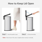 50L / 13.2 Gallon D-Shaped Stainless Steel Step Trash Can, Soft-Close Lid, Removable Inner Bin, Fingerprint Resistant, Space-Saving Garbage Bin for Kitchen, Bathroom, Outdoor, Home Office, Compost