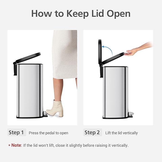 50L / 13.2 Gallon D-Shaped Stainless Steel Step Trash Can, Soft-Close Lid, Removable Inner Bin, Fingerprint Resistant, Space-Saving Garbage Bin for Kitchen, Bathroom, Outdoor, Home Office, Compost