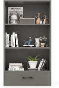 LOKO 4-Tier Bookcase with Storage Drawer, Modern Organizer Display Storage Shelves with Anti-toppling Device, Freestanding Bookshelf with 3 Open Shelves & 1 Drawer, Living Room, Study, Office (Grey)