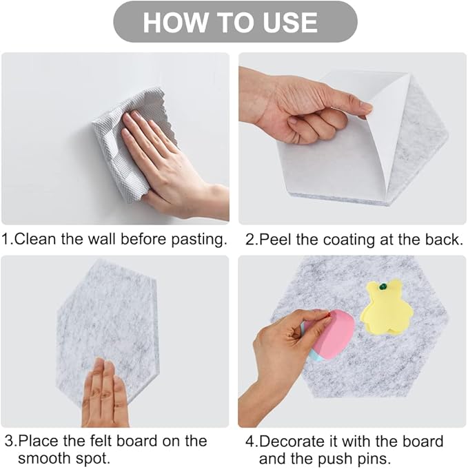 Vuzvuv 6 Pcs Hexagon Bulletin Board with 50 Pushpins & Sticky Note Adhesive Cork Board for Wall，Felt Pin Board for School，Office Decor（Gray）