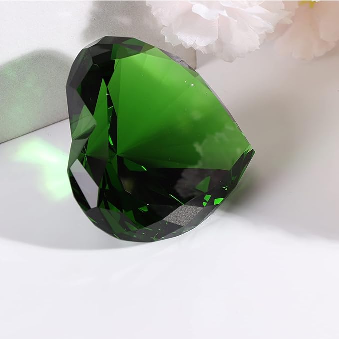 Emerald Crystal Diamonds Paper Weights with Gift Box,80mm Chaos Emeralds Heart Shape Real Crystal Big Diamond Glass Green Gems Paperweight,Birthday Anniversary Women Her Valentine's Day Gifts