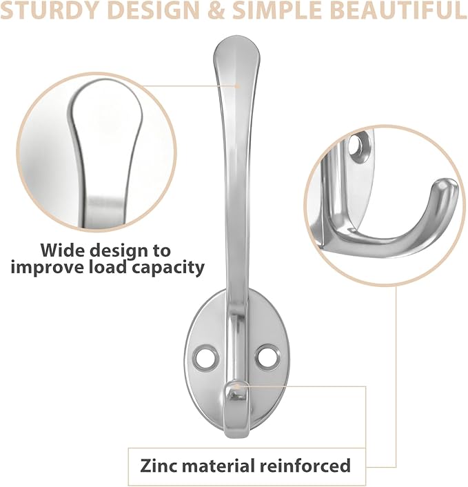 Homanu 14 Pack Coat Hooks Wall Mounted with 28 Screws, Heavy Duty Silver Towel Hooks Metal Double Hooks, No Rust Retro Rustic Wall Hooks for Hanging Towel, Coat, Scarf, Bag, Hat, Cup, Key
