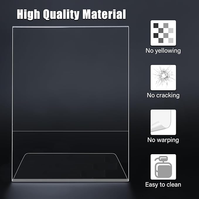 xydstay 12pack 8.5x11 Acrylic, L Shape Clear Plastic, Menu Holder, Unbreakable Table Sign Holder for Restaurant, Office, School, Store and Home Use