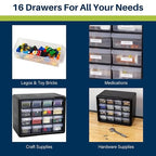Akro-Mils 16-Drawer Plastic Drawer Storage Cabinet for Garage Organization, Beads, Makeup Organizer, Building Bricks Storage, Teacher Toolbox, 10-1/2-Inch W x 6-1/2-Inch D x 8-1/2-Inch H, 10116 White