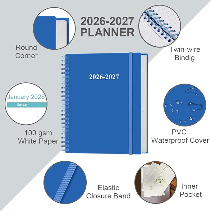 2026-2027 Planner - 18 Months Weekly & Monthly Planner from January 2026 - June 2027, Planners 2026-2027 with Elastic Closure, Inner Pocket, 8.5" x 11", Blue