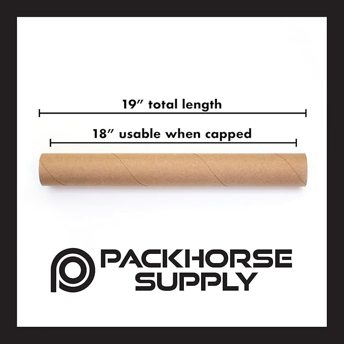 Packhorse Supply 2-pack Kraft Mailing Tubes with Caps | 3-inch x 18-inch Usable (19" total length) | Heavy-Duty Cardboard Poster Tubes for Shipping and Storage of Documents and Art