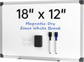 VUSIGN 18" x 12" Small Magnetic Whiteboard for Wall, Dry Erase Board with Silver Frame, Hanging White Board for Office, Home, School, Dorm – Includes Markers, Magnets & Eraser