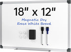 VUSIGN 18" x 12" Small Magnetic Whiteboard for Wall, Dry Erase Board with Silver Frame, Hanging White Board for Office, Home, School, Dorm – Includes Markers, Magnets & Eraser