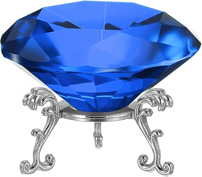 PATIKIL Diamond Crystal Paperweight, 80mm / 3.15" Crystal Paperweight Paper Weight with Silver 19 Metal Base for Home Office Desktop Table Decor Wedding Party Ornaments, Dark Blue