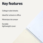 Amazon Basics College Ruled Spiral Notebook, 70 Sheets, 7-1/2" x 10-1/2", Black, 2 pack