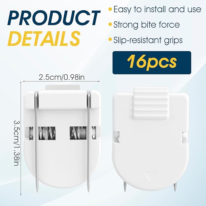 Quilax 16Pack Cubicle Clips for Fabric Walls, Square Cubicle Hooks, Bulletin Board Clip, Cubicles Accessories for Notes Photos Documents(White)