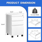MIIIKO White Filing Cabinet 3 Drawers on Wheels Under Desk, Metal Rolling File Cabinet with Lock for Home Office, Small Mobile File Cabinet for Letter Legal File Folders, Un-Assembled