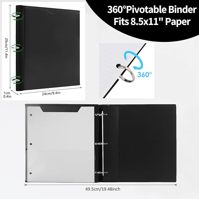 Tashkummy 360 Degree Pivotable Binder, Upgraded 3 Ring Binder 1 inch 4 Pack, Flexible Binders 3 Ring, Foldable Three Ring Binders- Black, White, Blue, Red