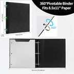 Tashkummy 360 Degree Pivotable Binder, Upgraded 3 Ring Binder 1 inch, Flexible Binders 3 Ring, Foldable Three Ring Binders- Black