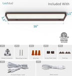 Leetdud LED Under Cabinet Lighting Hardwired or Plug in, 16 Inch 8W, Dimmable 5 Color 2700K/3000K/3500K/4000K/5000K, Linkable Eyes Care Design Counter Lights for Kitchen, Sink, ETL Listed, Bronze
