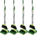 Broom and Dustpan Set, 52-in Long Adjustable Handle Broom Dustpan Combo with Dust pan Teeth to Automatically Clean Hair Suitable for Home Kitchen Office Hall Floor (Green), 4 Pack