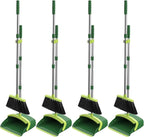 Broom and Dustpan Set, 52-in Long Adjustable Handle Broom Dustpan Combo with Dust pan Teeth to Automatically Clean Hair Suitable for Home Kitchen Office Hall Floor (Green), 4 Pack