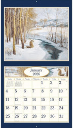 Lang Four Seasons 2026 Wall Calendar – 12-Month Calendar with Stapled Binding, Linen-Embossed Seasonal Landscape Artwork by Lee Stroncek, 13.4" × 12"