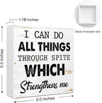 WUZYOU I Can Do All Things Through Desk Sign Wood Block Decor, Inspirational Office Wood Box Sign, Motivational Desk Accessories for Women Office Shelf 5x5x1 INCH