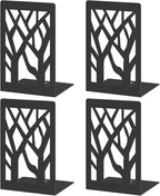 VFINE 4-Piece Modern Metal Bookends for Shelves, Black Tree Book Ends for Books, Decorative Book Organizer for Desk, Non-Skid Shelve Bookends for Home Office