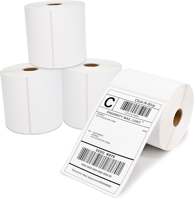 L LIKED 1800 PCS 4"x6" Direct Thermal Shipping Labels with 450 per Roll- Perforated & Strong Adhesive, Blank, Compatible with Zebra 2844, ZP-450, ZP-500, ZP-505, 4 Rolls