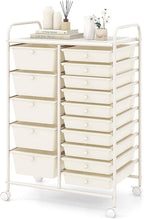 COSTWAY 15-Drawer Rolling Storage Cart, Mobile Utility Cart with Heavy-duty Frame & Lockable Wheels, Multipurpose Storage Organizer Cart for Tools, Paper, Drawer Cart for Home, Office, School, White