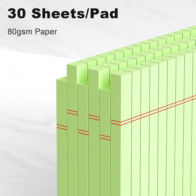 AILZFEI 6pcs Small Note Pad 5x8 College Ruled Green Legal Pads Paper Notepads 6 Pack Study Back Writing Pads 5 x 8 Legal Pads Perforated Narrow Ruled Pads of Paper Green