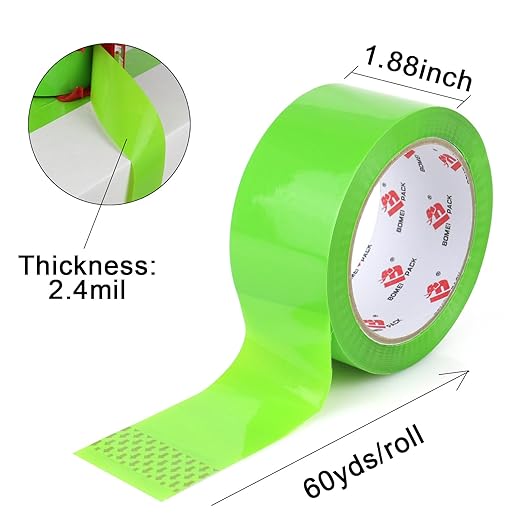 BOMEI PACK Heavy Duty Colored Packing Tape with Dispenser 1.88 Inch x 60 Yards (Green) 6 Rolls, 2.4 mil Industrial Grade Packaging Tape for Shipping, Moving, Mailing & Storage