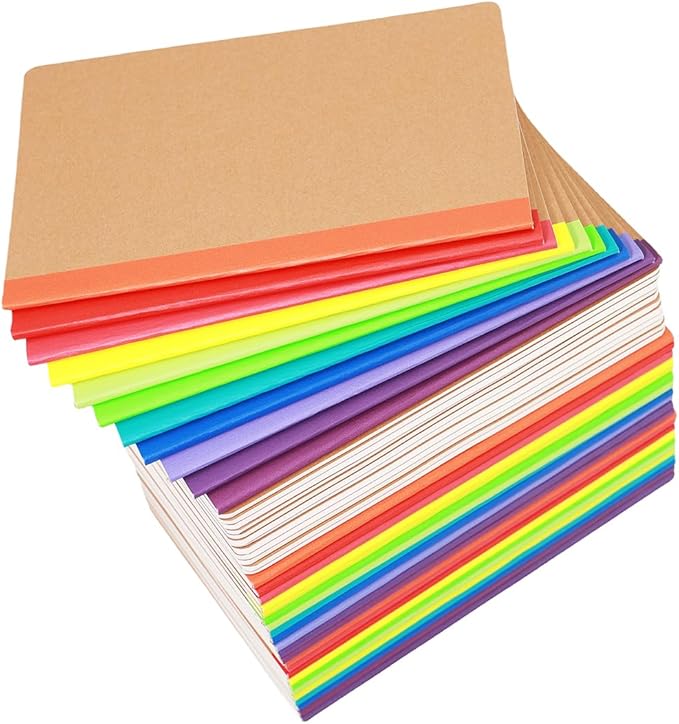 FAWTEEM 48 Pack A5 Kraft Notebook,Lines Pages - 60 Pages (30 Sheets), Wide Ruled,8.3”x 5.5” Small Kraft Notebook
