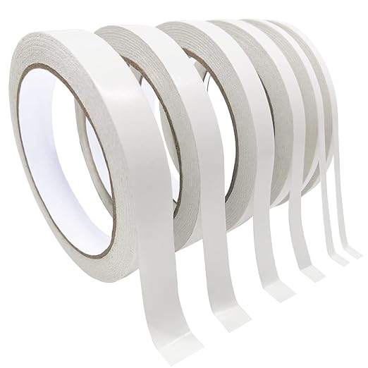 SmaringWing Double Sided Tape for Crafts, 6 Rolls Multi-Size Double-Sided Adhesive Tape for Arts, Photography, Gift Box, Scrapbooking, Card Making, Paper Backing