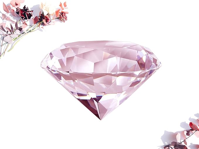 CLICK2GO 3” / 80 mm Light Pink Diamond Shaped Glass Crystal Paperweight – Home Office Decor & Valentine's Day Gift Wedding Favors Centerpieces Decoration with Gift Box