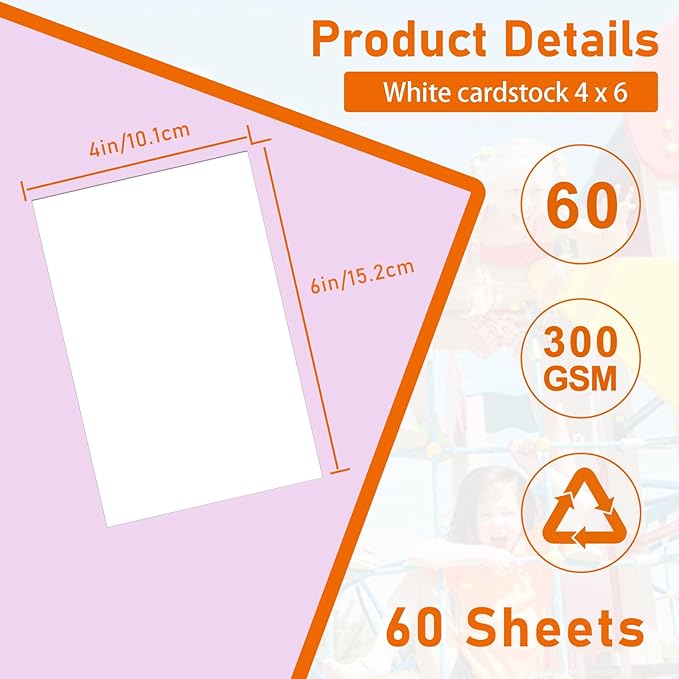 Guakicae 60 Sheets White Cardstock 4 x 6 Craft Paper, 300gsm/110lb Heavyweight Flat Card Stock Printer Paper for Cards Making, Wedding Invitations, Greeting Cards, Birthday, Drawing