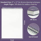 Purple Sketch Book for Women - 9"x12" Girls Sketch Book, 100 Sheets (73lb/120gsm) Drawing Paper for Kids, Art Supplies for Girls Ages 8-12, Beginners, and Adults, 1-Pack