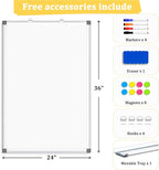 AMUSIGHT Double-Sided Magnetic Whiteboard, 36" x 24" Dry Erase Board, Aluminum Frame White Board for Wall, Hanging Mounting White Board Dry Erase Marker Board with 4 Markers, 1 Pen Tray