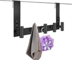 PMMASTO Shower Door Hooks, (7.5 Inch) Extended Towel Hook for Bathroom Frameless Glass Shower Doors, Stainless Steel Heavy Duty Holder for Hanging Robe,Towel (Black 5 T-Hooks-Fits 3/8" Thick Door)