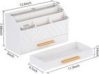 dreampossible white Wood Desk Organizer and Accessories with Drawer, Bill Mail Organizer and File Mail Holder for Office Supplies, Modern Desk Accessories & Workspace Organizers for Desk Organization