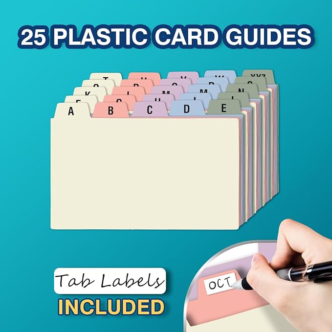 H4D 3x5 Index Card Holder with 100 Heavyweight Ruled Index Cards and 25 Plastic Dividers, Mint Green