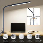 SKYLEO LED Desk Lamp - Desk Light for Home Office - Flexible Gooseneck - 5 Color Modes X 11 Brightness Levels - 1300LM - Timmer & Memory Function - 12W Clip on Light - Blue