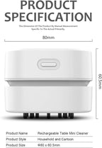 ODISTAR Desktop Vacuum Cleaner,Mini Table dust Sweeper Energy Saving with auto Power-Off Function,High Endurance up to 400 mins,Cordless&360º Rotatable for Keyboard/Home/Office (White USB Charging)
