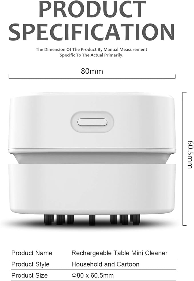 ODISTAR Counter Vacuum Cleaner,Mini Table dust Sweeper Energy with Digital Timer,Endurance up to 400 mins,360º Rotatable for Cleaning Rubber shavings,Crumbs Keyboard of Gifts for Kids(White)