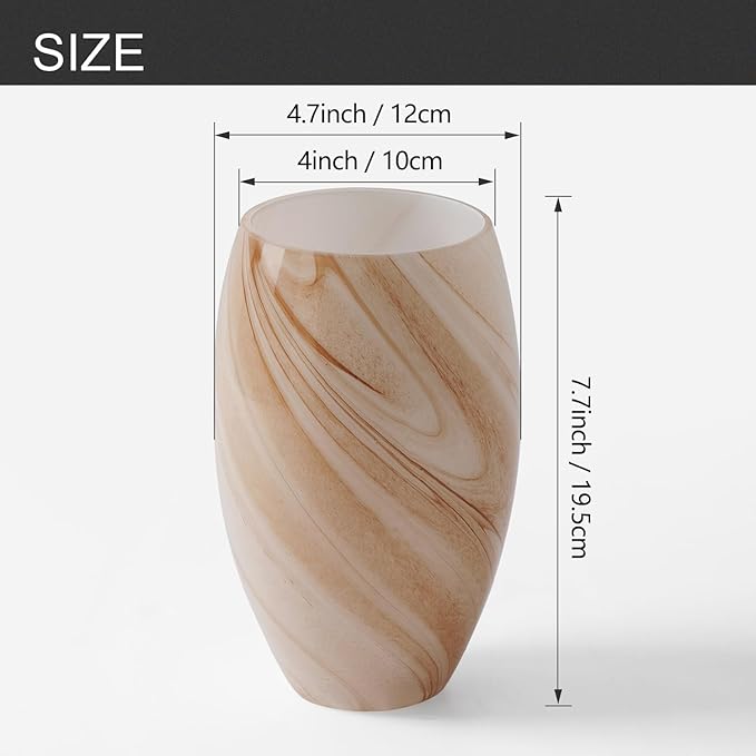 Fixture Replacement Globe Shade,Lampshade for E26 Base 1-5/8 Inch Fitter, Color Art Glass Oval Lampshade Cover for Pendant Kitchen Wall Sconce Chandelier Vanity Light (1, Brown and White)