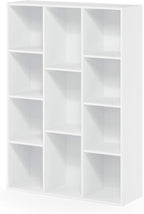 Furinno LUDER Book Shelf, 11-Cube Bookshelf, Reversible Bookcase, 9.4 x 29.1 x 41.7, for Living Room, Bedroom, Home Office, White