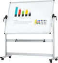 VIZ-PRO Double-Sided Mobile Whiteboard, 48 x 36 Inches, Magnetic Rolling Dry Erase White Board on Wheels with Aluminium Frame and Stand